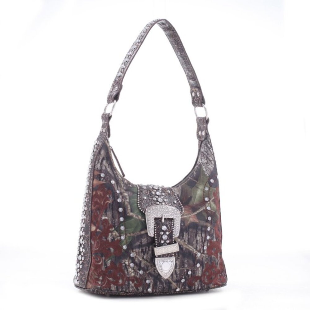 Brand new Camo Handbag with Rhinestone Buckle Accent Cowgirl Fashion Trendy